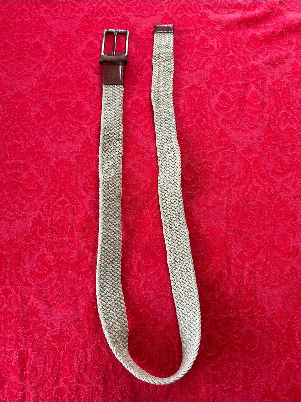 Original Penguin Men’s Tan Braided Woven Belt Size 34 Leather Trim
